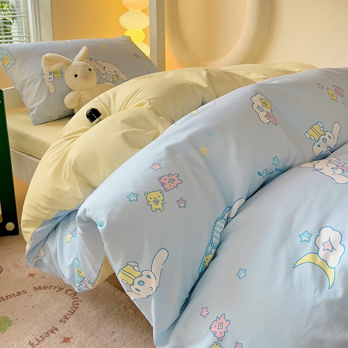 91家纺网 家纺一手货源 找家纺 港岛妹妹 2025新款云朵水洗工艺三丽鸥学生宿舍三件套上下铺三件套 三丽鸥-云朵玉桂狗