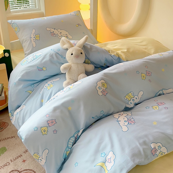 91家纺网 家纺一手货源 找家纺 港岛妹妹 2025新款云朵水洗工艺三丽鸥学生宿舍三件套上下铺三件套 三丽鸥-云朵玉桂狗