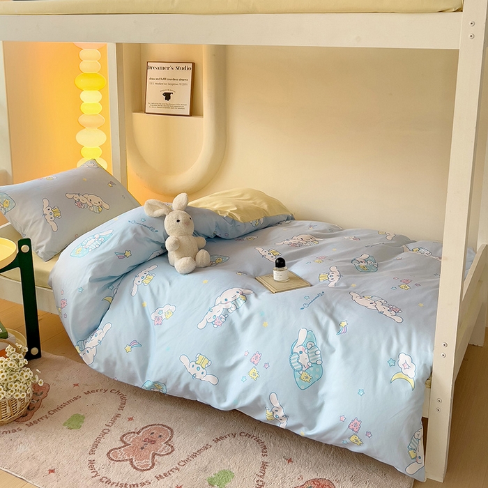 91家纺网 家纺一手货源 找家纺 港岛妹妹 2025新款云朵水洗工艺三丽鸥学生宿舍三件套上下铺三件套 三丽鸥-云朵玉桂狗