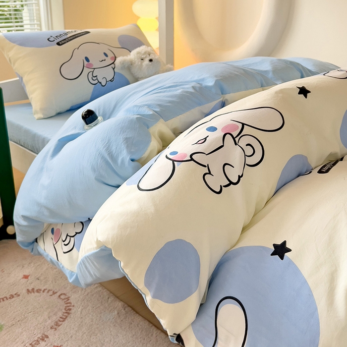 91家纺网 家纺一手货源 找家纺 港岛妹妹 2025新款云朵水洗工艺三丽鸥学生宿舍三件套上下铺三件套 三丽鸥-长耳狗狗