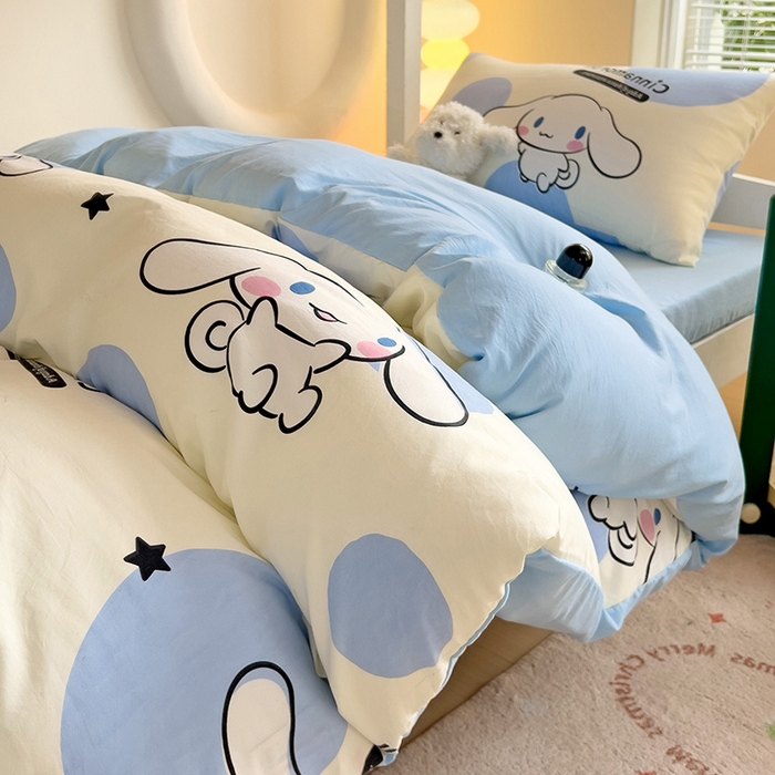 91家纺网 家纺一手货源 找家纺 港岛妹妹 2025新款云朵水洗工艺三丽鸥学生宿舍三件套上下铺三件套 三丽鸥-长耳狗狗