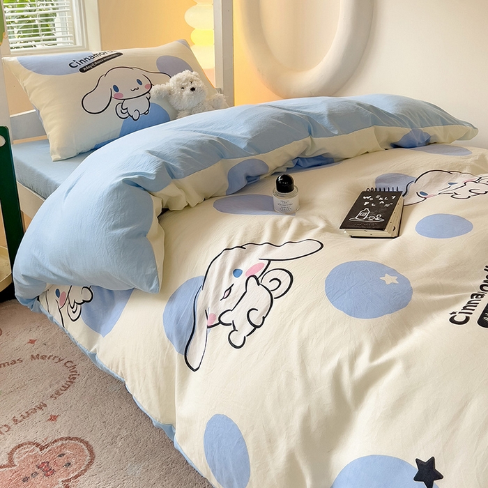 91家纺网 家纺一手货源 找家纺 港岛妹妹 2025新款云朵水洗工艺三丽鸥学生宿舍三件套上下铺三件套 三丽鸥-长耳狗狗