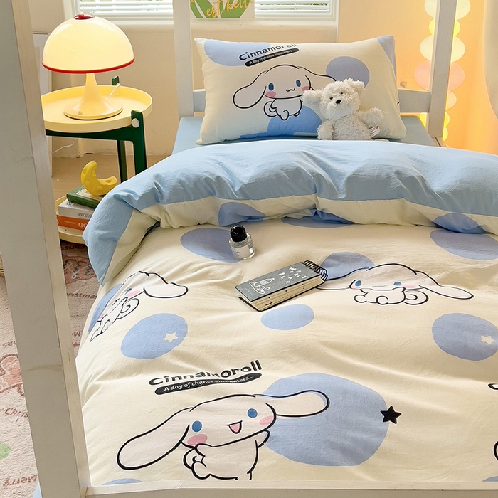 91家纺网 家纺一手货源 找家纺 港岛妹妹 2025新款云朵水洗工艺三丽鸥学生宿舍三件套上下铺三件套 三丽鸥-长耳狗狗