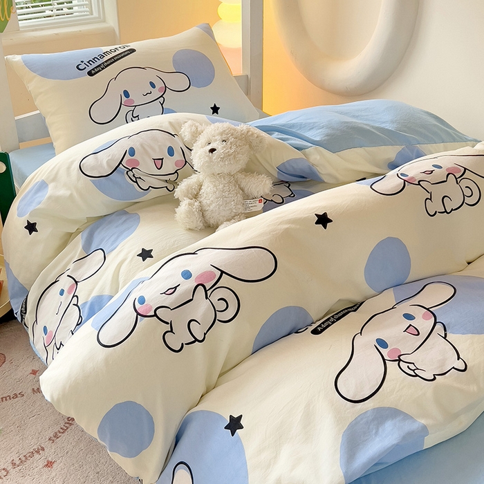 91家纺网 家纺一手货源 找家纺 港岛妹妹 2025新款云朵水洗工艺三丽鸥学生宿舍三件套上下铺三件套 三丽鸥-长耳狗狗