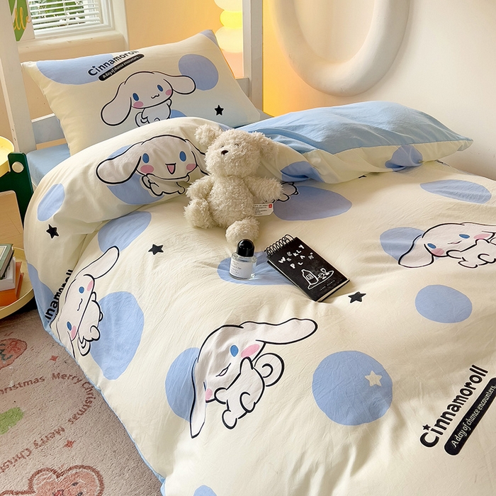 91家纺网 家纺一手货源 找家纺 港岛妹妹 2025新款云朵水洗工艺三丽鸥学生宿舍三件套上下铺三件套 三丽鸥-长耳狗狗