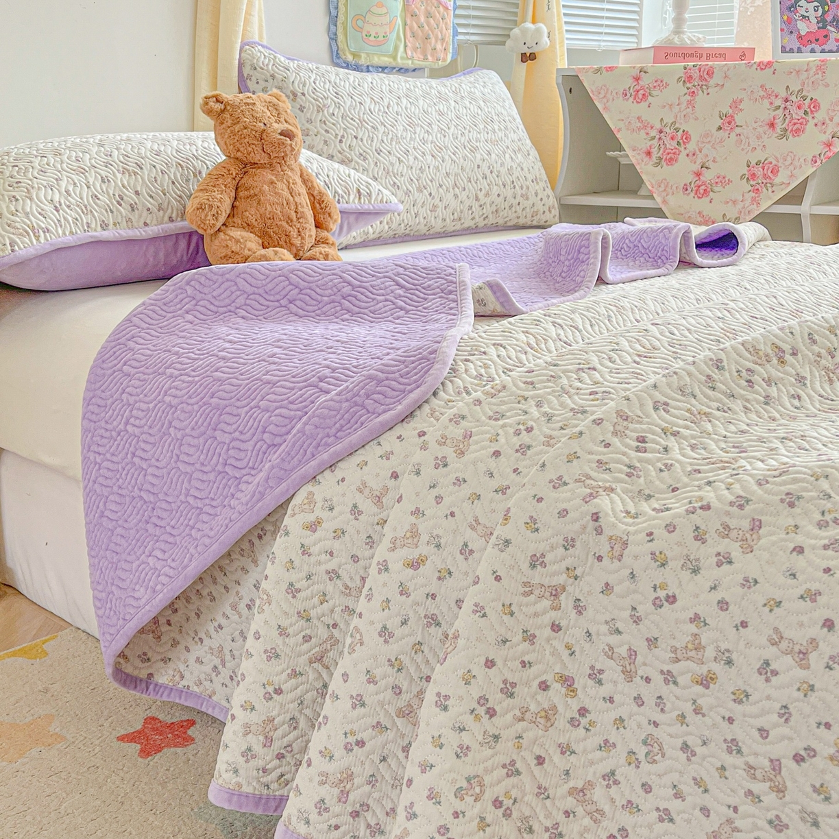 91家纺网 家纺一手货源 找家纺 慕晨 2025新品棉加绒床盖一面全棉一面牛奶绒床盖炕盖单品床盖床盖单件加厚高温酵素砂洗 爱丽思