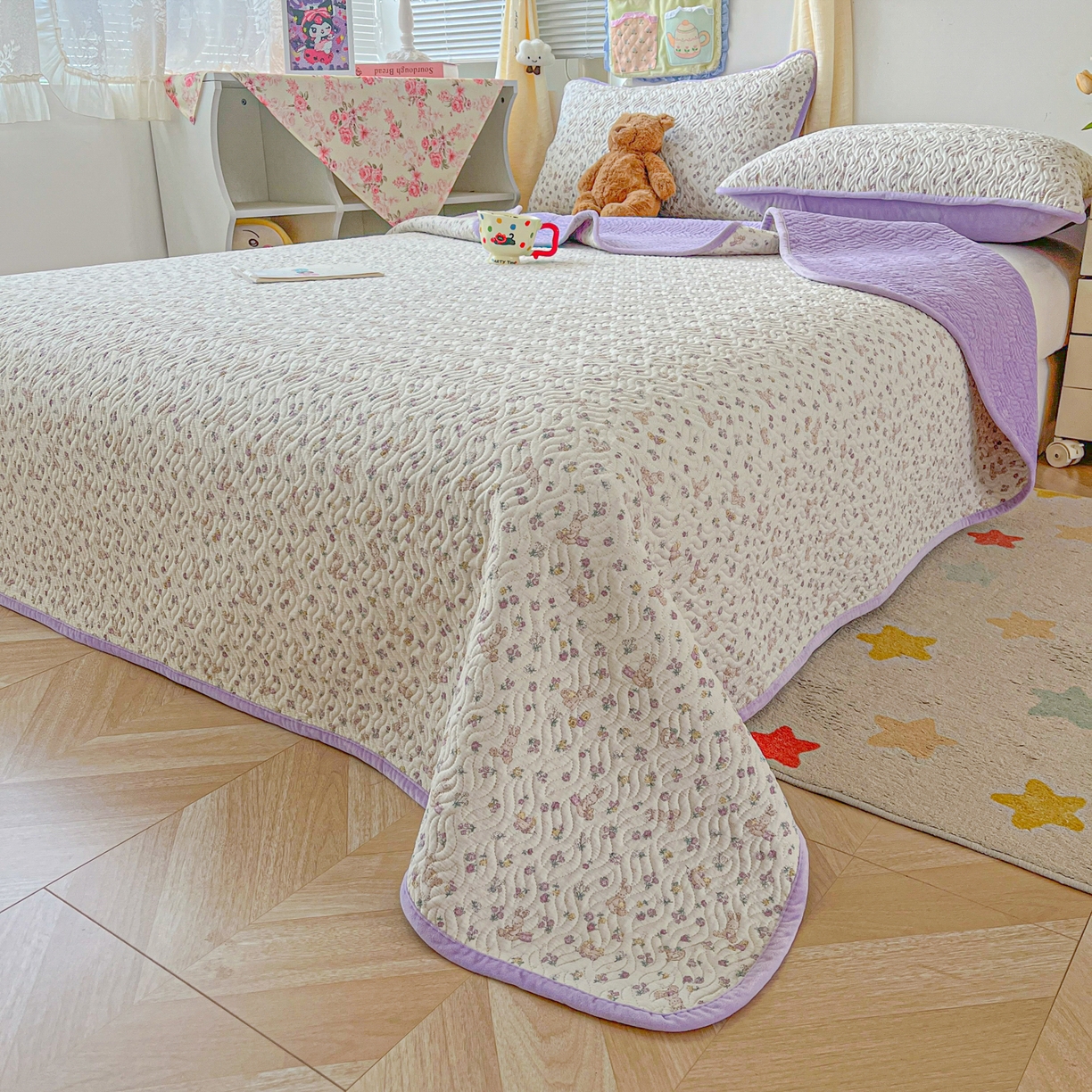 91家纺网 家纺一手货源 找家纺 慕晨 2025新品棉加绒床盖一面全棉一面牛奶绒床盖炕盖单品床盖床盖单件加厚高温酵素砂洗 爱丽思