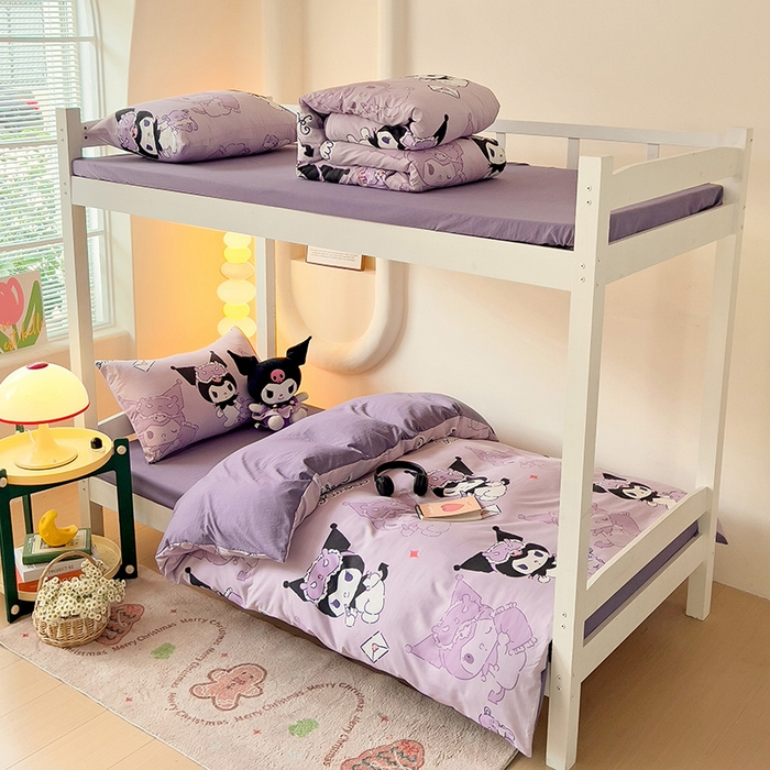 91家纺网 家纺一手货源 找家纺 港岛妹妹 2025新款云朵水洗工艺三丽鸥学生宿舍三件套上下铺三件套 三丽鸥-紫色库洛米