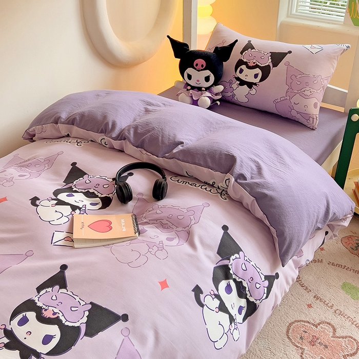 91家纺网 家纺一手货源 找家纺 港岛妹妹 2025新款云朵水洗工艺三丽鸥学生宿舍三件套上下铺三件套 三丽鸥-紫色库洛米