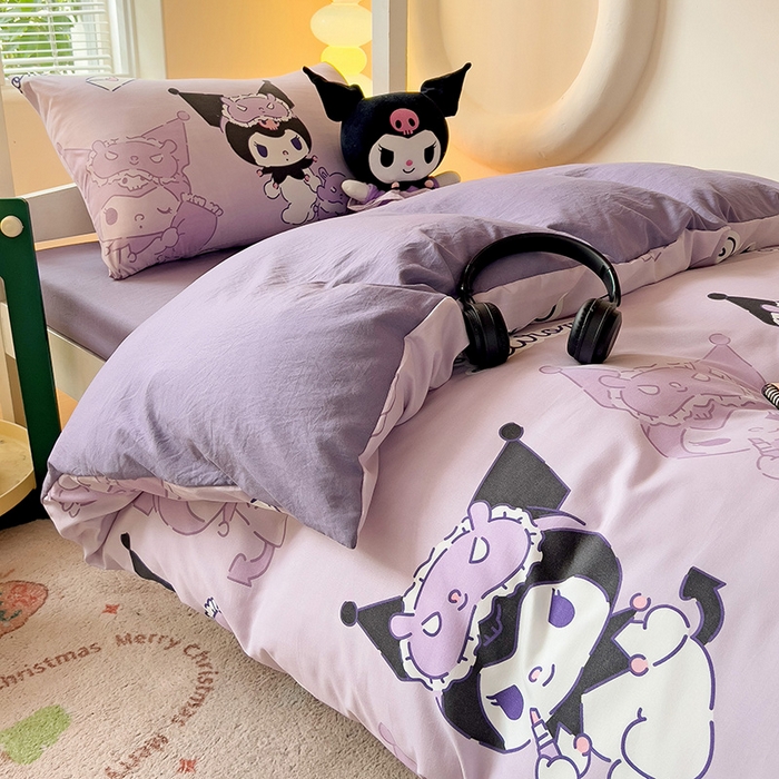 91家纺网 家纺一手货源 找家纺 港岛妹妹 2025新款云朵水洗工艺三丽鸥学生宿舍三件套上下铺三件套 三丽鸥-紫色库洛米