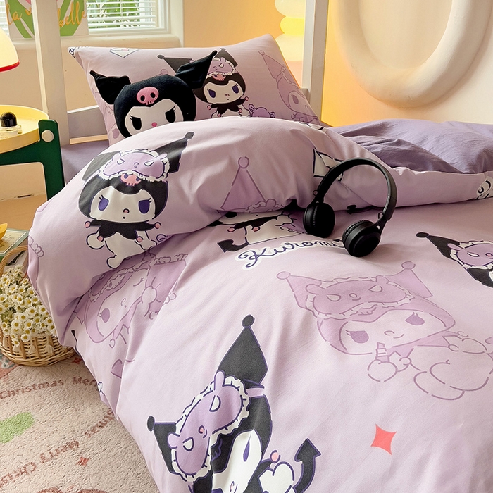 91家纺网 家纺一手货源 找家纺 港岛妹妹 2025新款云朵水洗工艺三丽鸥学生宿舍三件套上下铺三件套 三丽鸥-紫色库洛米