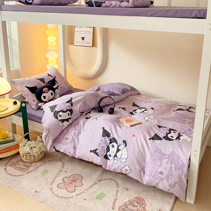 91家纺网 家纺一手货源 找家纺 港岛妹妹 2025新款云朵水洗工艺三丽鸥学生宿舍三件套上下铺三件套 三丽鸥-紫色库洛米