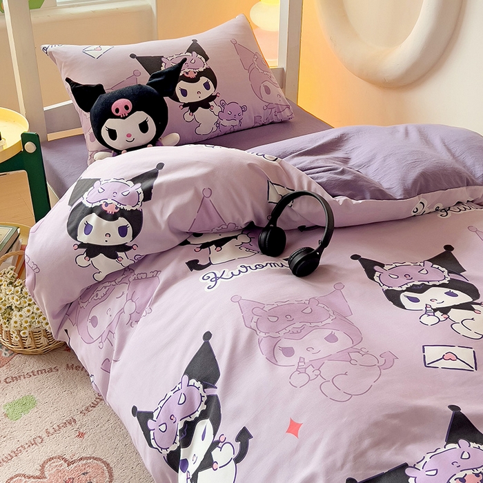 91家纺网 家纺一手货源 找家纺 港岛妹妹 2025新款云朵水洗工艺三丽鸥学生宿舍三件套上下铺三件套 三丽鸥-紫色库洛米