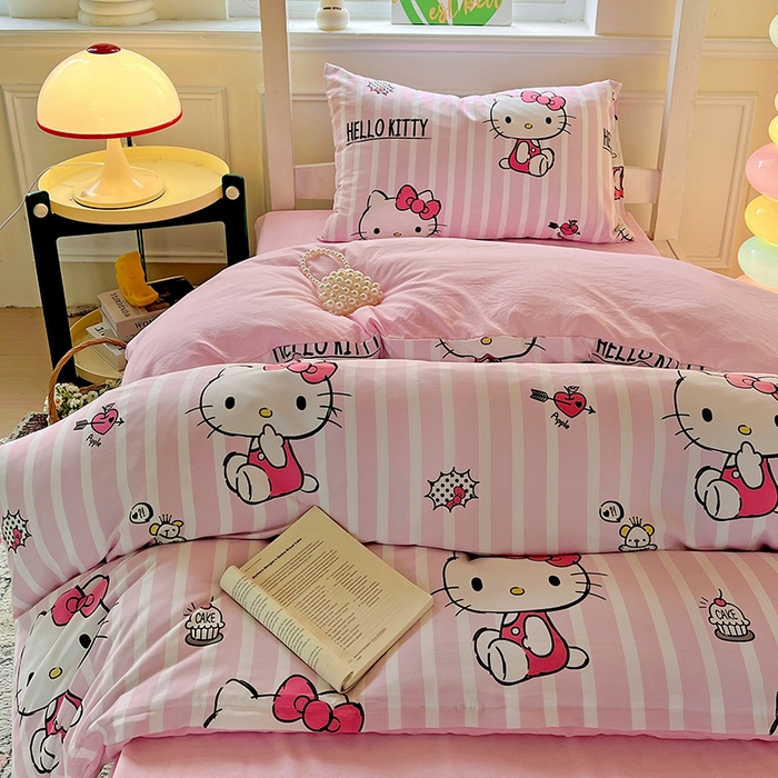 91家纺网 家纺一手货源 找家纺 港岛妹妹 2025新款云朵水洗工艺三丽鸥学生宿舍三件套上下铺三件套 三丽鸥-纯真KT