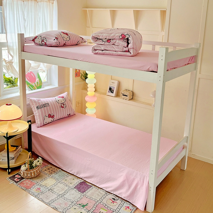 91家纺网 家纺一手货源 找家纺 港岛妹妹 2025新款云朵水洗工艺三丽鸥学生宿舍三件套上下铺三件套 三丽鸥-纯真KT