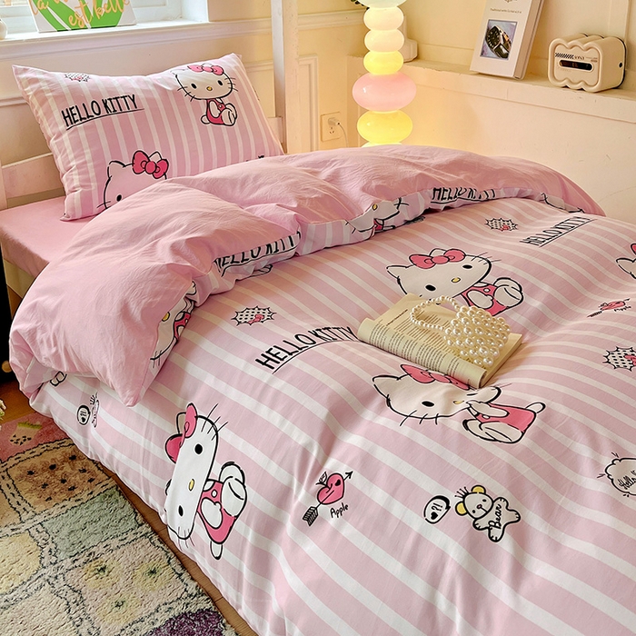 91家纺网 家纺一手货源 找家纺 港岛妹妹 2025新款云朵水洗工艺三丽鸥学生宿舍三件套上下铺三件套 三丽鸥-纯真KT