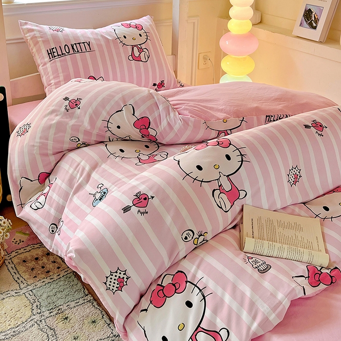 91家纺网 家纺一手货源 找家纺 港岛妹妹 2025新款云朵水洗工艺三丽鸥学生宿舍三件套上下铺三件套 三丽鸥-纯真KT