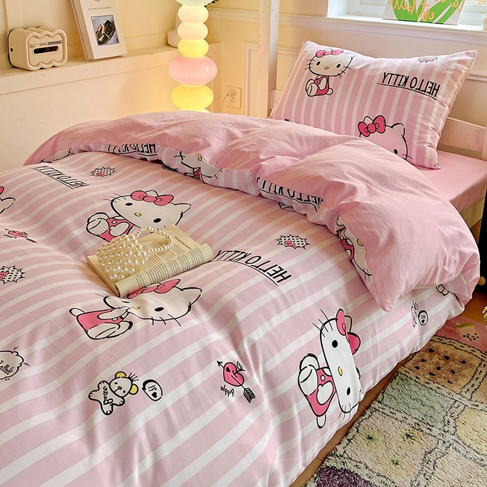 91家纺网 家纺一手货源 找家纺 港岛妹妹 2025新款云朵水洗工艺三丽鸥学生宿舍三件套上下铺三件套 三丽鸥-纯真KT