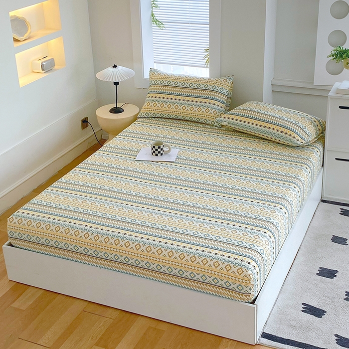 91家纺网 家纺一手货源 找家纺 爱彼家纺 2025新款老粗布床笠 老粗布床笠-波西米亚