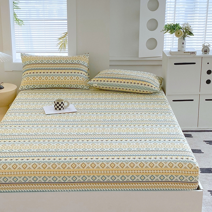 91家纺网 家纺一手货源 找家纺 爱彼家纺 2025新款老粗布床笠 老粗布床笠-波西米亚