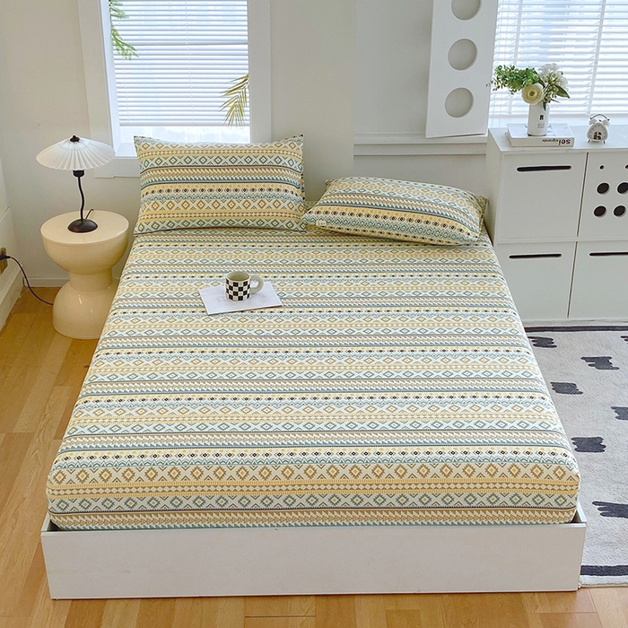 91家纺网 家纺一手货源 找家纺 爱彼家纺 2025新款老粗布床笠 老粗布床笠-波西米亚