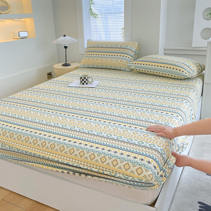 91家纺网 家纺一手货源 找家纺 爱彼家纺 2025新款老粗布床笠 老粗布床笠-波西米亚