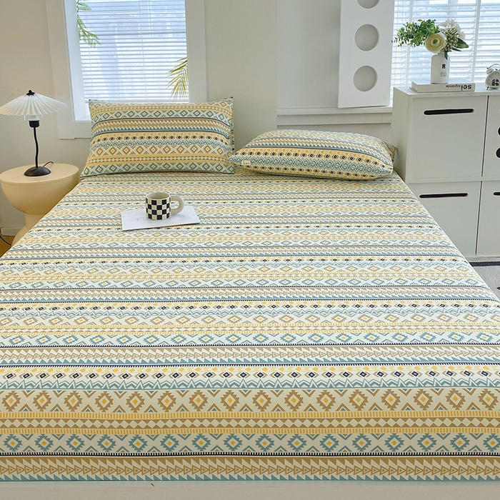 91家纺网 家纺一手货源 找家纺 爱彼家纺 2025新款老粗布床笠 老粗布床笠-波西米亚