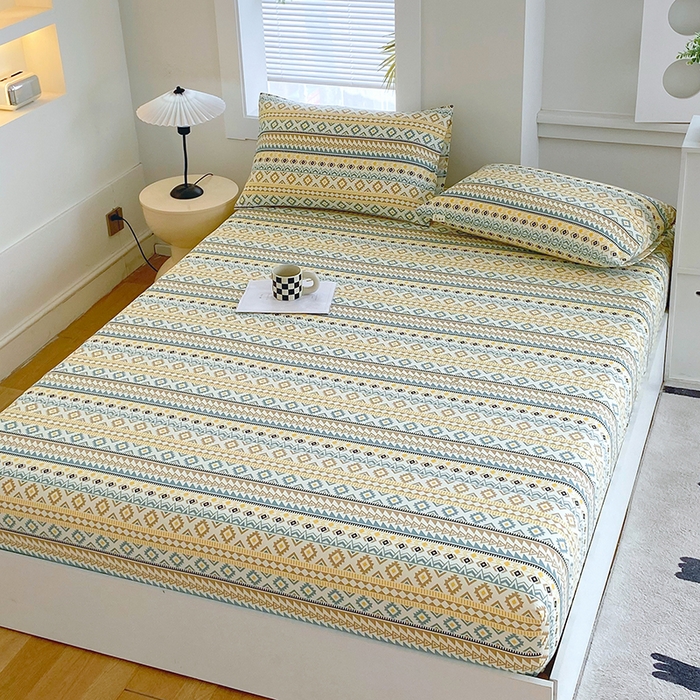 91家纺网 家纺一手货源 找家纺 爱彼家纺 2025新款老粗布床笠 老粗布床笠-波西米亚