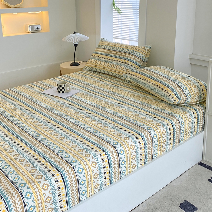 91家纺网 家纺一手货源 找家纺 爱彼家纺 2025新款老粗布床笠 老粗布床笠-波西米亚