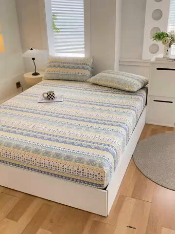 91家纺网 家纺一手货源 找家纺 爱彼家纺 2025新款老粗布床笠 老粗布床笠-波西米亚