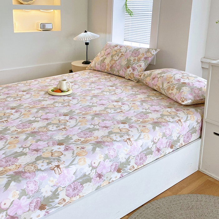 91家纺网 家纺一手货源 找家纺 爱彼家纺 2025新款老粗布床笠 老粗布床笠-法式花园