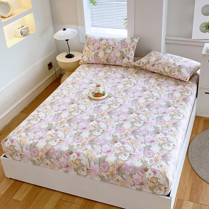 91家纺网 家纺一手货源 找家纺 爱彼家纺 2025新款老粗布床笠 老粗布床笠-法式花园