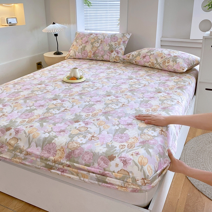 91家纺网 家纺一手货源 找家纺 爱彼家纺 2025新款老粗布床笠 老粗布床笠-法式花园