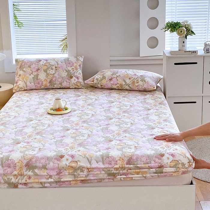 91家纺网 家纺一手货源 找家纺 爱彼家纺 2025新款老粗布床笠 老粗布床笠-法式花园