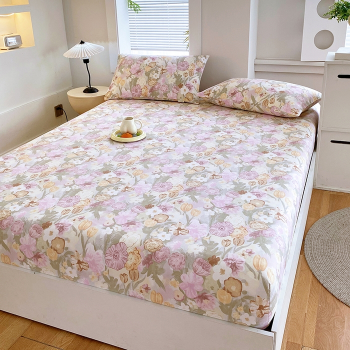 91家纺网 家纺一手货源 找家纺 爱彼家纺 2025新款老粗布床笠 老粗布床笠-法式花园