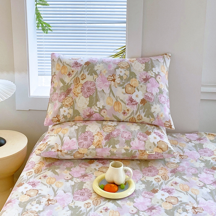 91家纺网 家纺一手货源 找家纺 爱彼家纺 2025新款老粗布床笠 老粗布床笠-法式花园