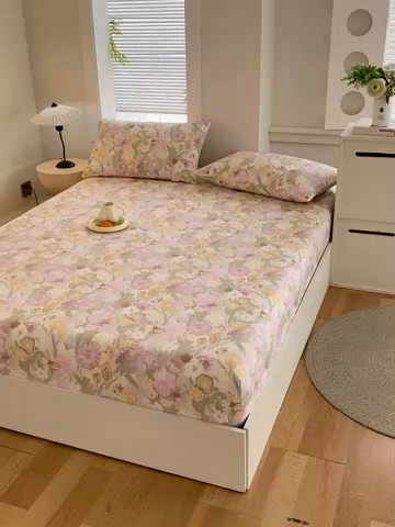 91家纺网 家纺一手货源 找家纺 爱彼家纺 2025新款老粗布床笠 老粗布床笠-法式花园