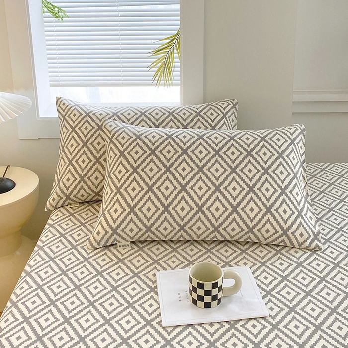 91家纺网 家纺一手货源 找家纺 爱彼家纺 2025新款老粗布床笠 老粗布床笠-菱格绿