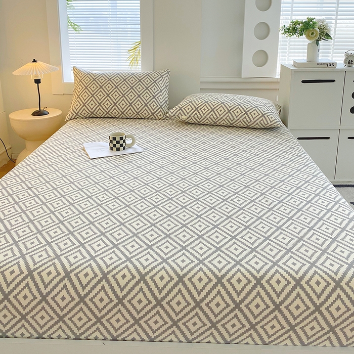 91家纺网 家纺一手货源 找家纺 爱彼家纺 2025新款老粗布床笠 老粗布床笠-菱格绿