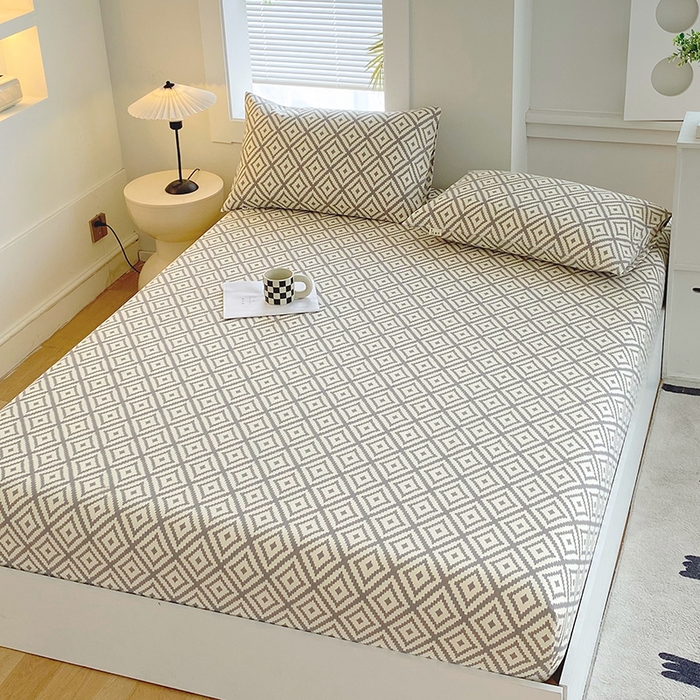 91家纺网 家纺一手货源 找家纺 爱彼家纺 2025新款老粗布床笠 老粗布床笠-菱格绿