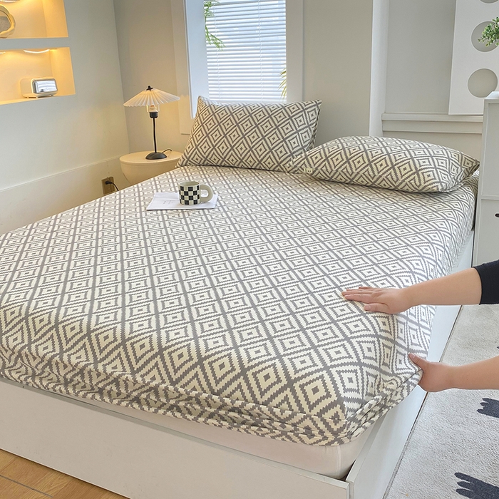 91家纺网 家纺一手货源 找家纺 爱彼家纺 2025新款老粗布床笠 老粗布床笠-菱格绿