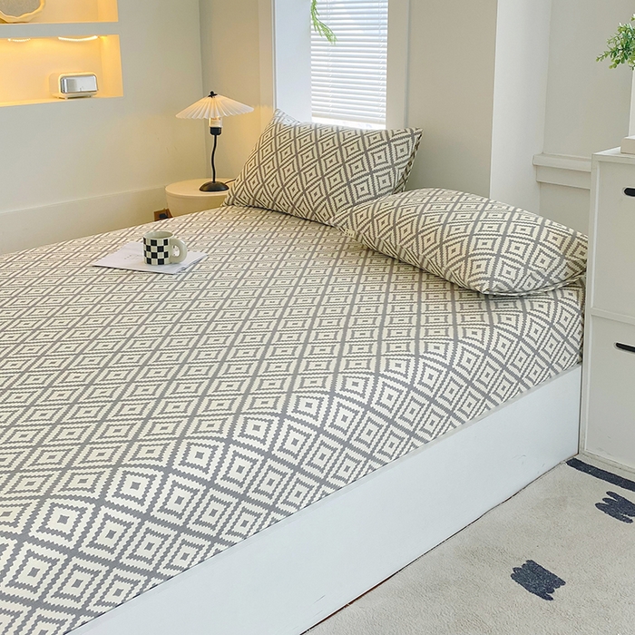 91家纺网 家纺一手货源 找家纺 爱彼家纺 2025新款老粗布床笠 老粗布床笠-菱格绿