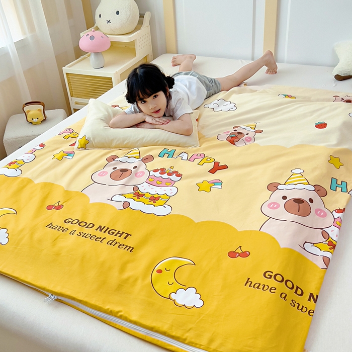 91家纺网 家纺一手货源 找家纺  吉咪兔儿童睡袋四季通用中大童纯棉秋冬季加厚小孩学生成人防踢被子神器蛋糕卡卡