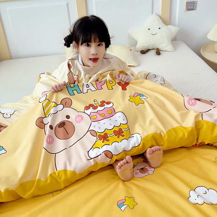 91家纺网 家纺一手货源 找家纺  吉咪兔儿童睡袋四季通用中大童纯棉秋冬季加厚小孩学生成人防踢被子神器蛋糕卡卡