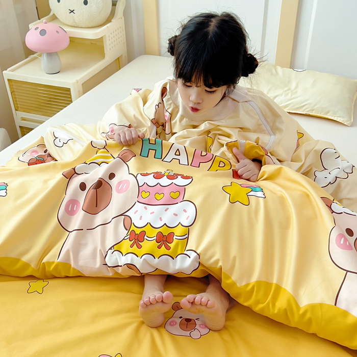 91家纺网 家纺一手货源 找家纺  吉咪兔儿童睡袋四季通用中大童纯棉秋冬季加厚小孩学生成人防踢被子神器蛋糕卡卡