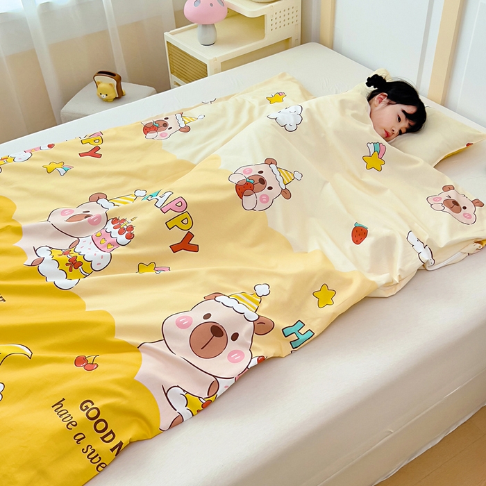 91家纺网 家纺一手货源 找家纺  吉咪兔儿童睡袋四季通用中大童纯棉秋冬季加厚小孩学生成人防踢被子神器蛋糕卡卡