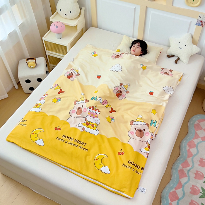 91家纺网 家纺一手货源 找家纺  吉咪兔儿童睡袋四季通用中大童纯棉秋冬季加厚小孩学生成人防踢被子神器蛋糕卡卡