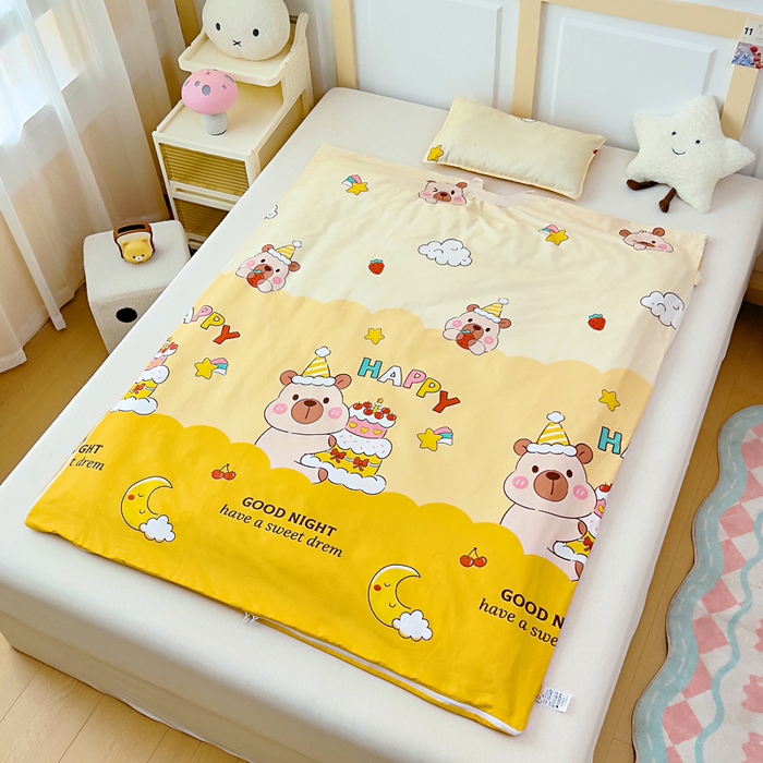 91家纺网 家纺一手货源 找家纺  吉咪兔儿童睡袋四季通用中大童纯棉秋冬季加厚小孩学生成人防踢被子神器蛋糕卡卡