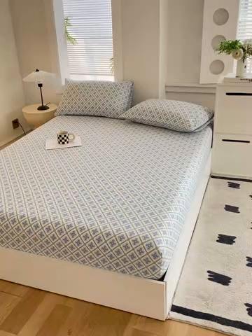 91家纺网 家纺一手货源 找家纺 爱彼家纺 2025新款老粗布床笠 老粗布床笠-菱格绿