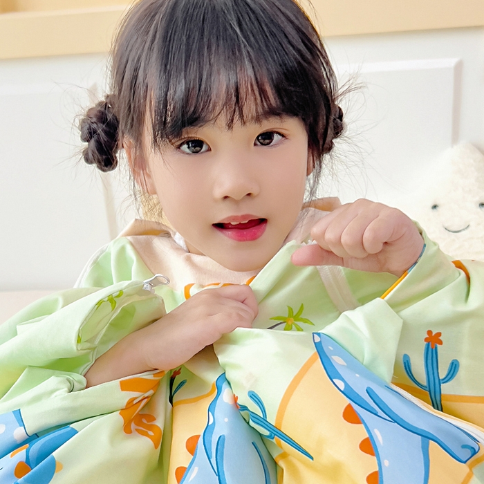 91家纺网 家纺一手货源 找家纺 吉咪兔儿童睡袋四季通用中大童纯棉秋冬季加厚小孩学生成人防踢被子神器恐龙王国